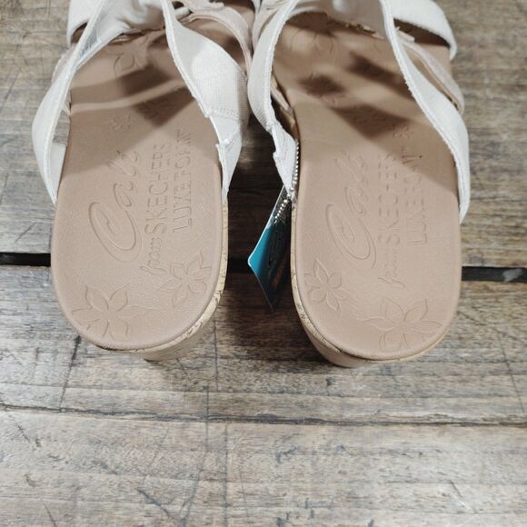 Skechers Sz 12 Sandals Cream Wedge Shoes Cali NWT Luxe Foam 32953 - Picture 8 of 10